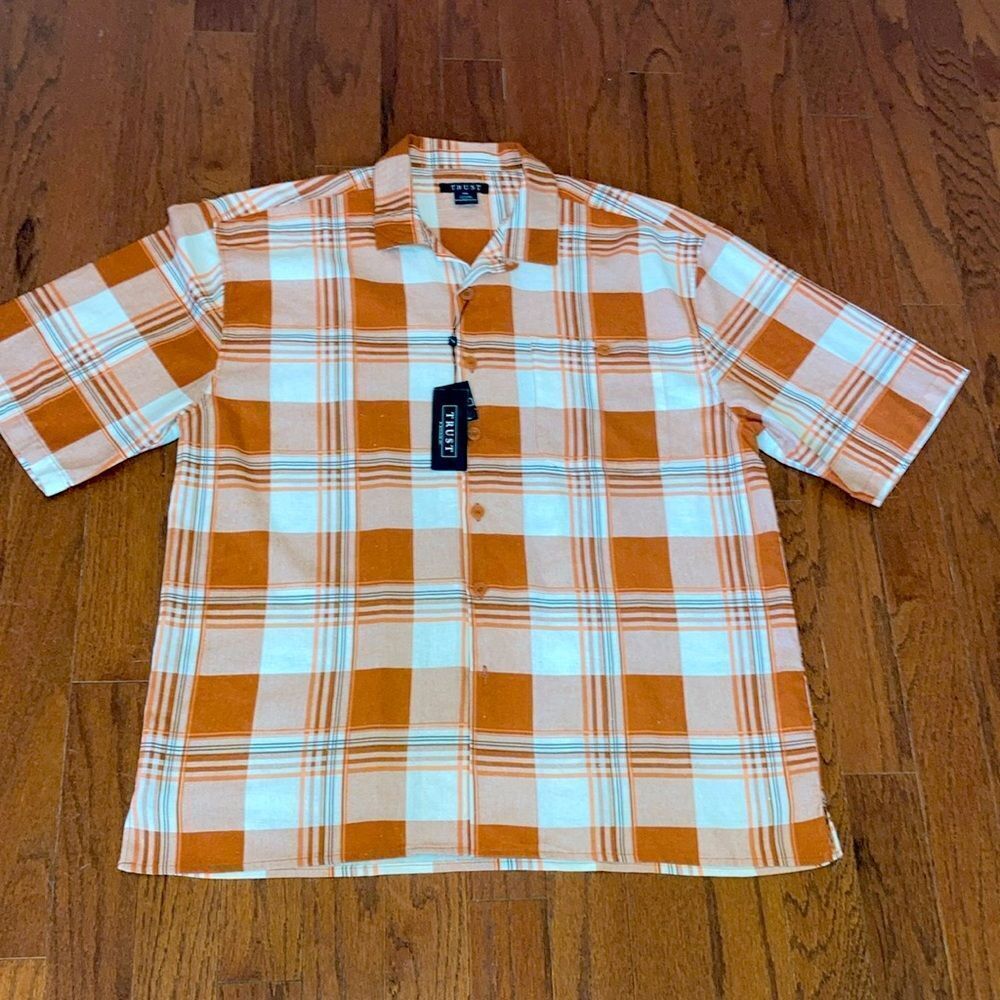 NWT TRUST 2X Unisex Western Plaid Linen Blend Button-Down Shirt